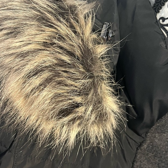 SOLD Lands End Wool Denali Like Long Coat Faux Fur Detachable Hood Gray Black - Picture 7 of 14